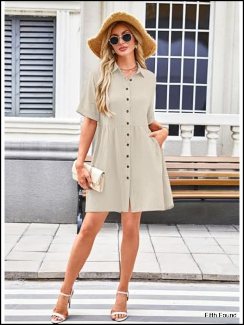 Women's Babydoll Dress Short Sleeve Button Down with Pockets - Picture 5 of 6